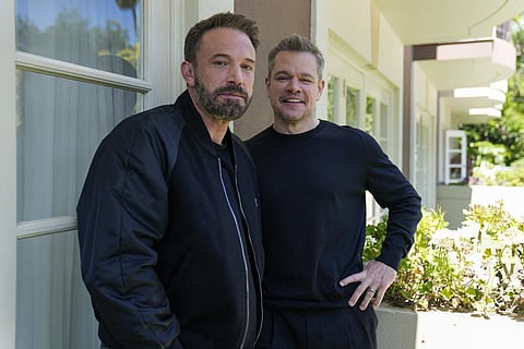 Ben Affleck, left, and Matt Damon pose for a portrait to promote the film 'Air' on Monday, March 27, 2023, at the Four Seasons Hotel in Los Angeles. (Photo | AP)