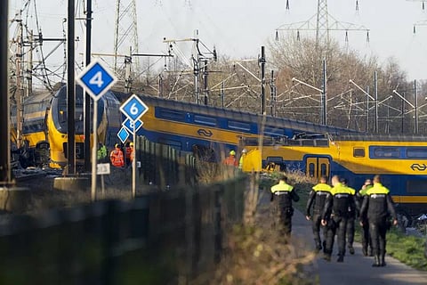 At least one person died and some 30 passengers were injured in the early hours when a train partially derailed, in Voorschoten, near The Hague, Tuesday April 4, 2023. (Photo | AP)