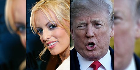 A collage of former US President Donald Trump (R) and adult film actress Stormy Daniels used for representative purposes only. (File Photo | AFP)