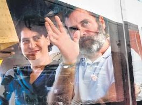 Rahul Gandhi and Priyanka Gandhi leave the Surat court on Monday | PTI