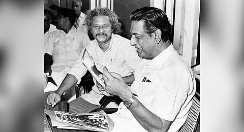 Satyajit Ray sharing a light moment with Adoor Gopalakrishnan (Photo | The Adoor Archives)