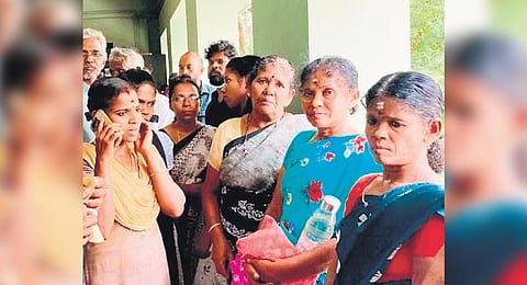 Madhu’s mother Malli and sister Sarasu standing in the verandah of the court on Tuesday awaiting verdict in the lynching case.