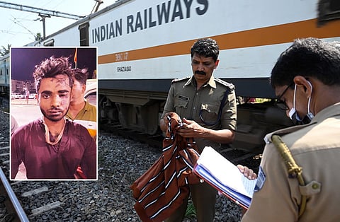 Police examining the materials recovered from a bag, suspected to be that of the assailant, found on the railway track near Elathur in Kozhikode. (Photo| E Gokul)