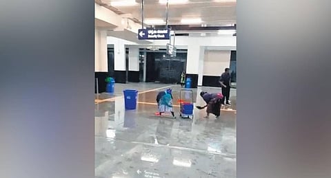 Bengaluru's new Nallurhalli metro station flooded after heavy downpour.