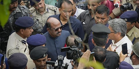 West Bengal Governor C.V. Ananda Bose visits the violence-afftected area after clashes broke out between two groups during a Ram Navami procession, in Hooghly district. (Photo | PTI)