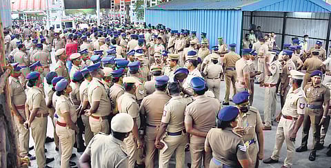 Police taking stock of security arrangements at Chennai Central railway station ahead of Prime Minister Narendra Modi’s visit on Saturday. (Photo | Ashwin prasath, EPS)