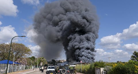 Smoke rises from a fire after rockets fired from Lebanon struck Bezet, northern Israel. (Photo | AP)