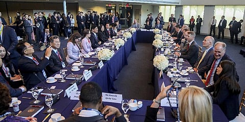 Taiwan President Tsai Ing-wen and House Speaker Kevin McCarthy, R-Calif., attend at a Bipartisan Leadership Meeting at the Ronald Reagan Presidential Library. (Photo | AP)