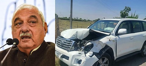 Bhupinder Singh Hooda's SUV collided with a nilgai (antelope) in Hisar. (Photos | PTI/Twitter)
