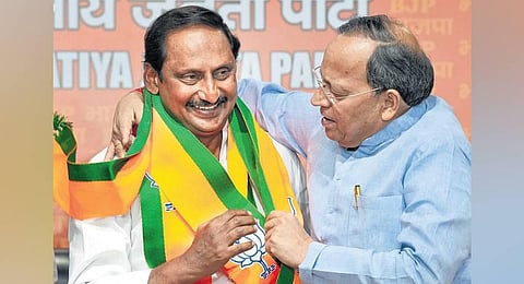 Former AP CM Kiran Kumar Reddy after joining BJP in Delhi on Friday. (File photo)