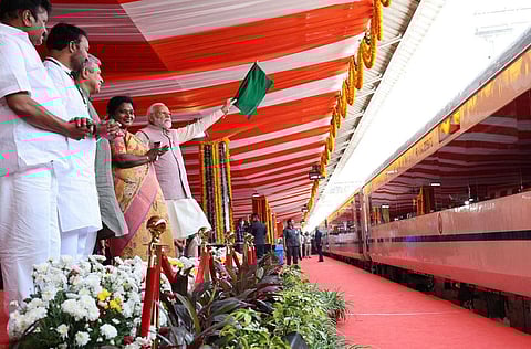 PM Narendra Modi flags off Vande Bharat Express between Secunderabad and Tirupati. (Photo | Express)