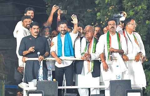 TPCC president A Revanth Reddy addresses a meeting in Mahbubnagar on Sunday