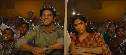 A still from actors Dulquer Salmaan, Rashmika Mandanna and Mrunal Thakur's romantic drama film 'Sita Ramam'. (Photo | YouTube screengrab)