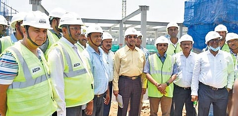 Chief secretary PK Jena and other officials at a projetc site in Cuttack | Express