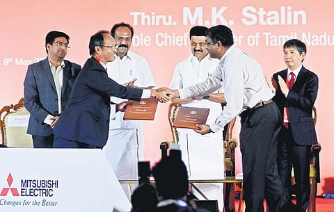 Chief Minister MK Stalin and other dignitaries during the MoU signing ceremony in Chennai on Tuesday | Ashwin Prasath