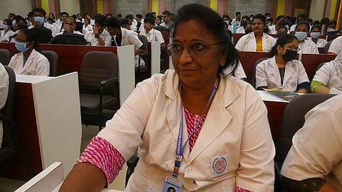 Puducherry Transport Minister S Chandira Priyanga with Sujatha Jada Yadav, who was selected to the VMMC in Karaikal | Express