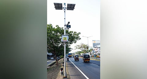 Representational image of AI camera placed for traffic monitoring.