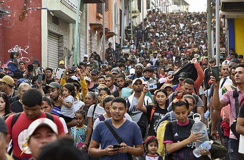 Representational Image: Migrants start walking north on their way to Mexico City from Tapachula, Chiapas state, Mexico, Sunday, April 23, 2023. (File Photo | AP)