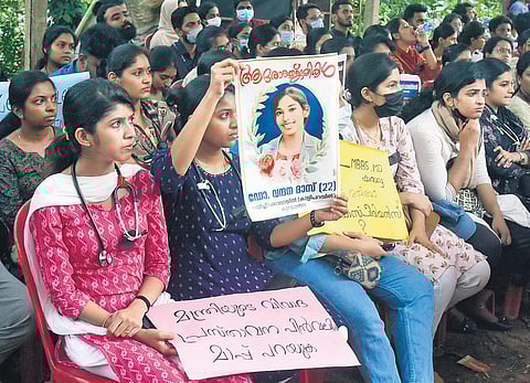 Doctors strike in front of collectorate at Kakkanad in Kochi demanding the enforcement of rules and laws to prevent attacks against healthcare professionals | A Sanesh