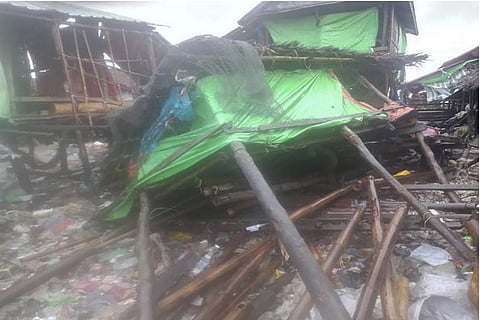 Buildings damaged by Cyclone Mocha is seen in Kyauk Phyu township, Rakhine State. (Photo | AP)