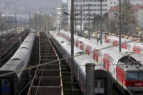 FILE - Trains are parked at a station in Vienna, Austria, Friday, March 27, 2020. (Photo | AP)