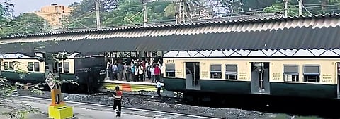 The detached EMU coaches at Saidapet railway station on Tuesday. No one was injured in the incident | special arrangement