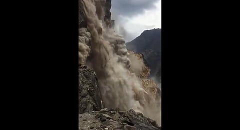 A massive landslide in the Tawaghat-Lipulekh area along the India-China border.(Photo | Screengrab - Twitter)