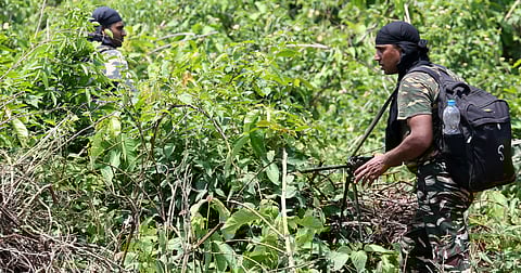 Security personnel patrolling in the Saranda forest area in operation against Maoists.