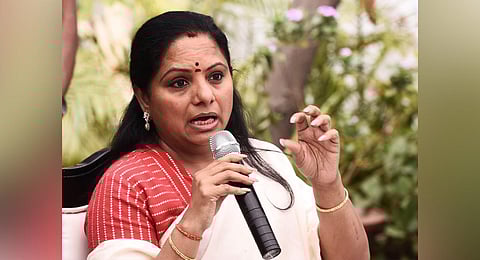 FILE PHOTO | Bharat Rashtra Samithi (BRS) leader K. Kavitha addresses a press conference in New Delhi. (File Photo | Parveen Negi, EPS)