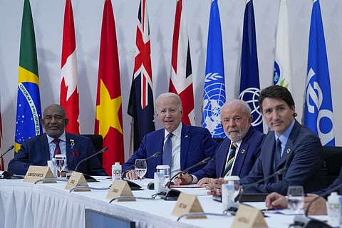 Biden with Assoumani, Lula de Silva,Trudeau, during a G7 working session on food, health and development during the G7 Summit in Hiroshima, Japan, Saturday, May 20, 2023. (Photo | AP)