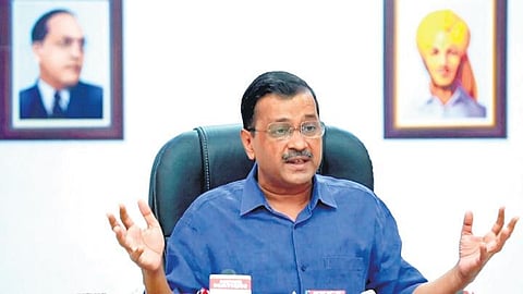 CM Arvind Kejriwal at a press conference in New Delhi on Saturday | PTI