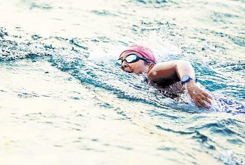 Lakshay who recently entered the Asia Book of Records for swimming 15 km in 3 hr 18 min | EXPRESS