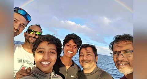INSV Tarini crew including Lieutenant Commander Dilna K. (Photo | EPS)