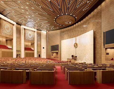 FILE - The Rajya Sabha chamber inside the new Parliament Building complex. (Photo | MoHUA)