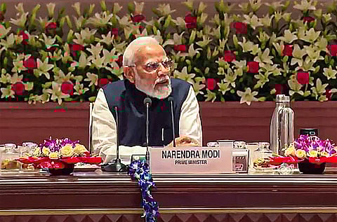 Prime minister Narendra Modi addresses Niti Aayog meeting. ( Photo | PTI )