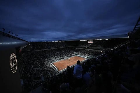 FILE - Night sets over center court Philippe Chatrier during the second round match between Nadal and Corentin Moutet at the French Open in Roland Garros May 25, 2022. (Photo | AP)