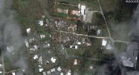 This satellite image provided by Maxar Technologies shows a damaged area in Dededo, Guam, Friday, May 26, 2023, after Typhoon Mawar tore through the remote U.S. Pacific territory. (Photo | AP)