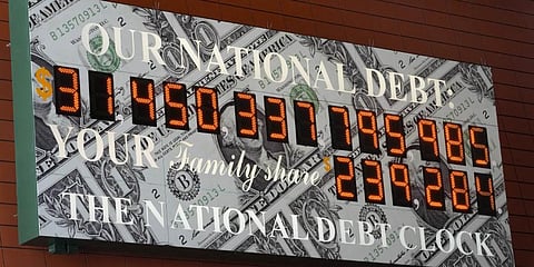 America's national debt clock is seen in midtown Manhattan, in New York, Thursday, May 25, 2023. (Photo | AP)