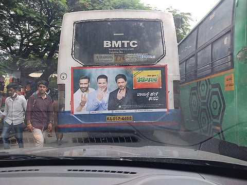 A BMTC bus carrying the advertisement (Photo | Express)