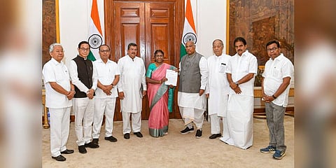 President Droupadi Murmu in a meeting with a Congress delegation led by party President Mallikarjun Kharge, at Rashtrapati Bhavan in New Delhi, Tuesday, May 30, 2023 | PTI