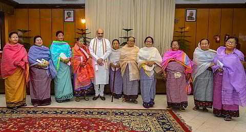 Union Home Minister Amit Shah in a meeting with a women's delegation in Manipur (Photo | PTI)