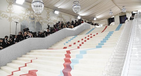 The carpet used at Met Gala in New York was woven by artisans from Kerala-based Neytt, a design house by Extra Weave in Alappuzha.(Photo | AP)