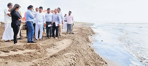 Former minister and Machilipatnam MLA Perni Venkataramiah (Nani), along with Krishna district collector P Raja Babu and joint collector Dr Aparajita Singh