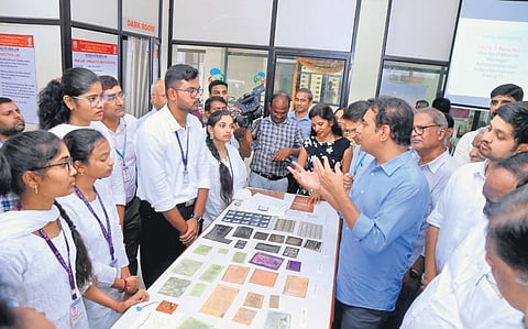 IT Minister KT Rama Rao interacts with students at KITS Warangal after inaugurating innovation centre on Friday