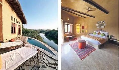  Private pool with the room (left); the bedroom 