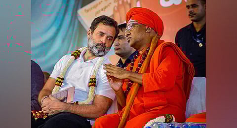 Congress leader Rahul Gandhi during Basava Jayanti, in Kudalasangama, Sunday, April 23, 2023. (Photo | PTI)