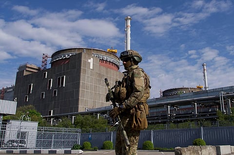 A Russian serviceman on patrol near Ukraine's Zaporizhzhia nuclear power plant. (File Photo | AFP)
