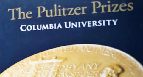A sign for the Pulitzer Prize is shown at Columbia University. (Photo | AP)