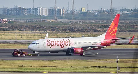 A SpiceJet plane prepares to take-off from Chennai airport for domestic travel. (File Photo | PTI)