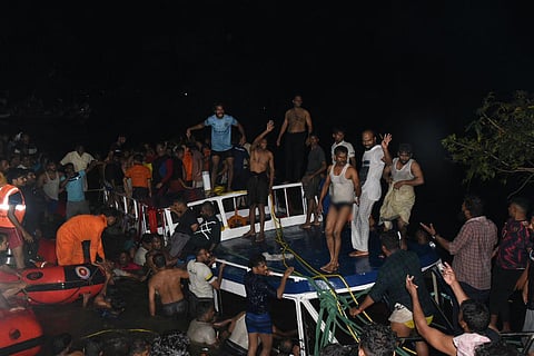 FILE: Rescue operation underway after the boat capsized at Tanur area of Malappuram district. (Photo | Express)
